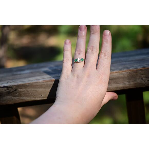 Natural Emerald and Herkimer Diamond Ring, Raw Stone Ring, Unique Engagement - Picture 5 of 10